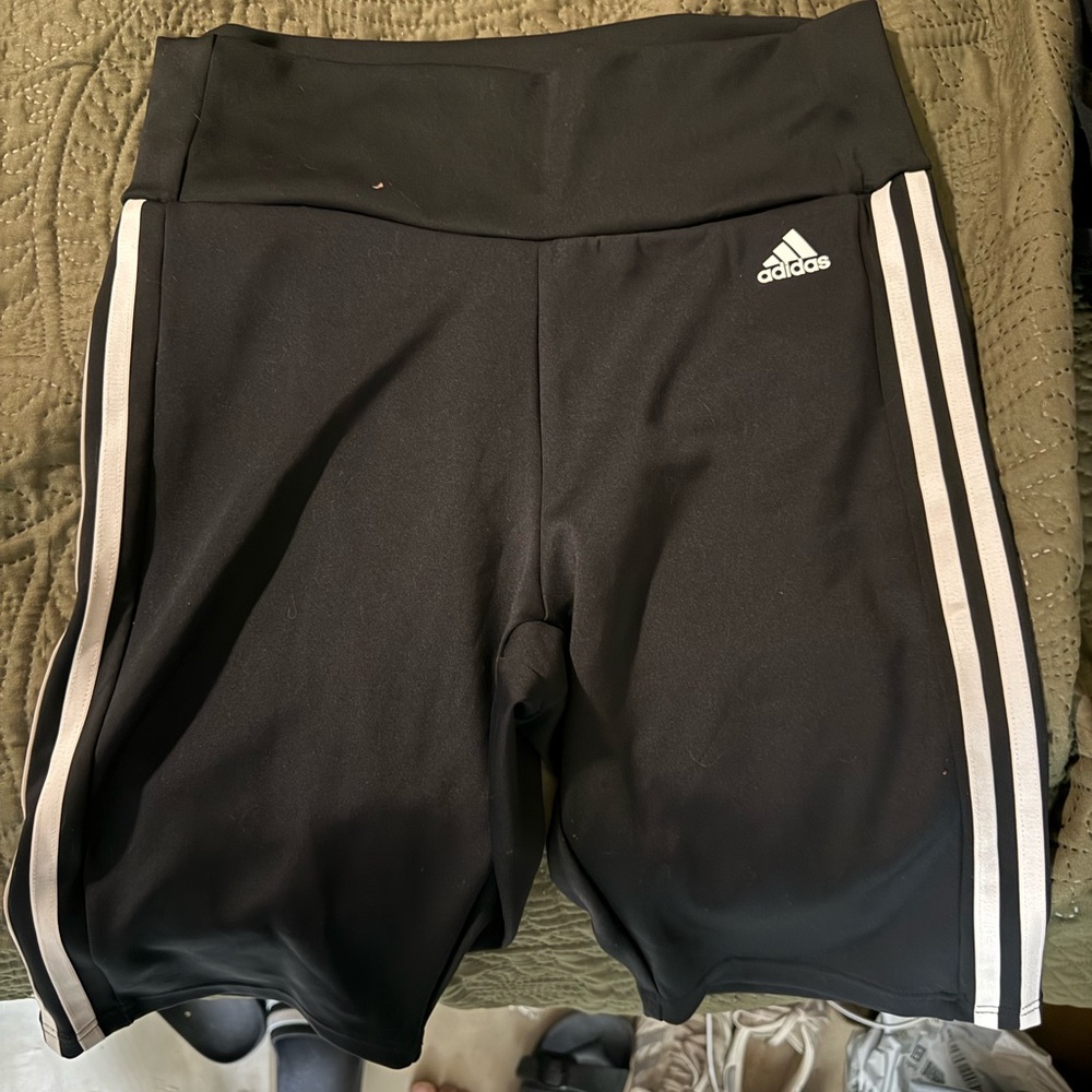 adidas Black High-Rise 3-Stripe Bike Shorts